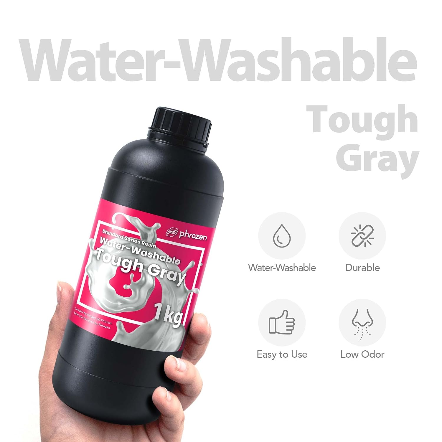 3D Printer Water-Washable Rapid Resin [Tough Gray], 405nm LCD UV-Curing Photopolymer Resin, Strong Impact Resistance