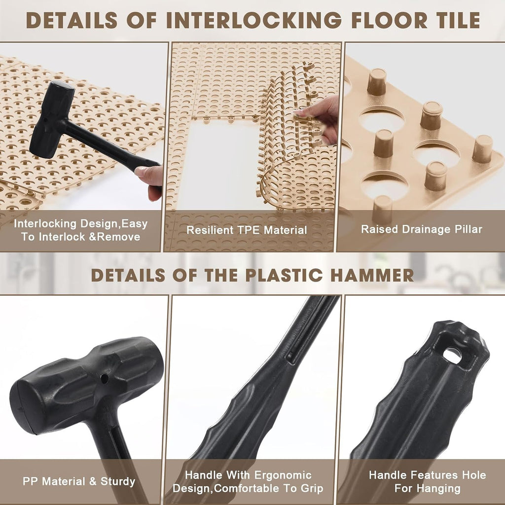 24 Pack Drainage Tiles Modular Interlocking Floor Tiles, Beige