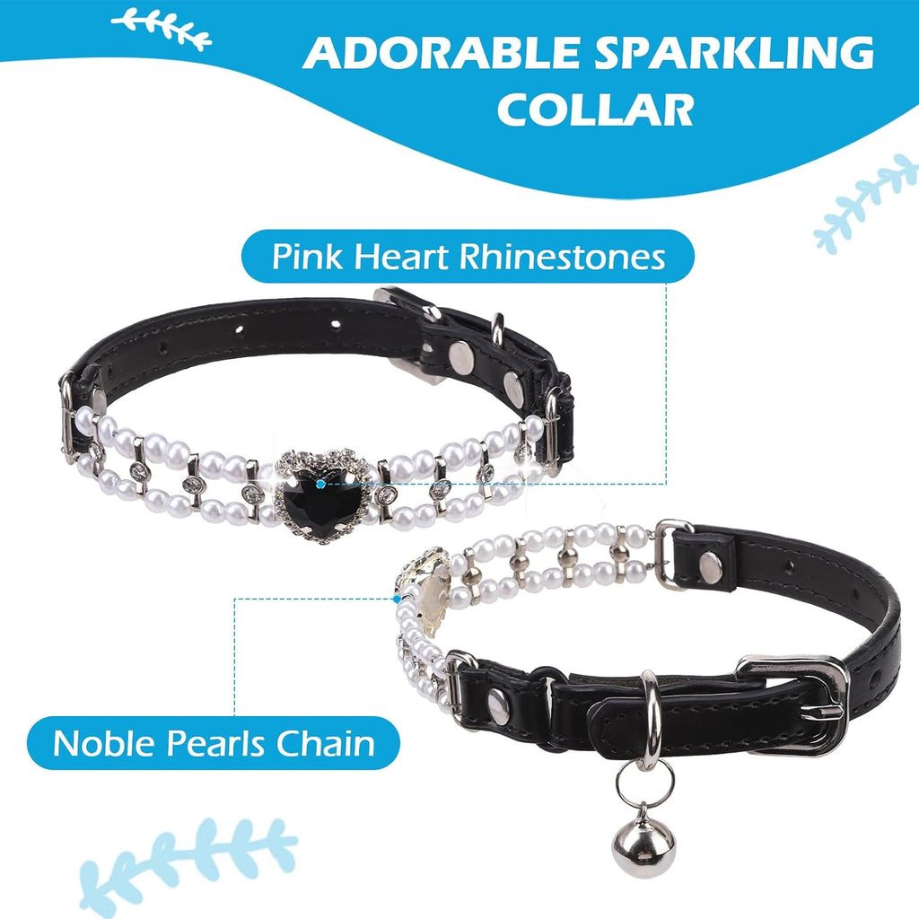 Cat Collar with Bell,Black (Pearl)