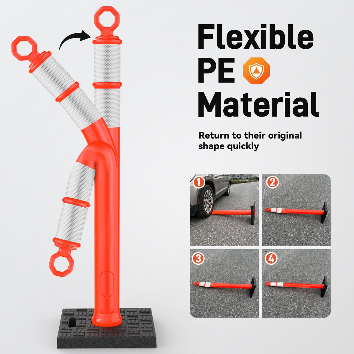 6 Pack 48" Traffic Delineator Posts, Tall Cones for Parking