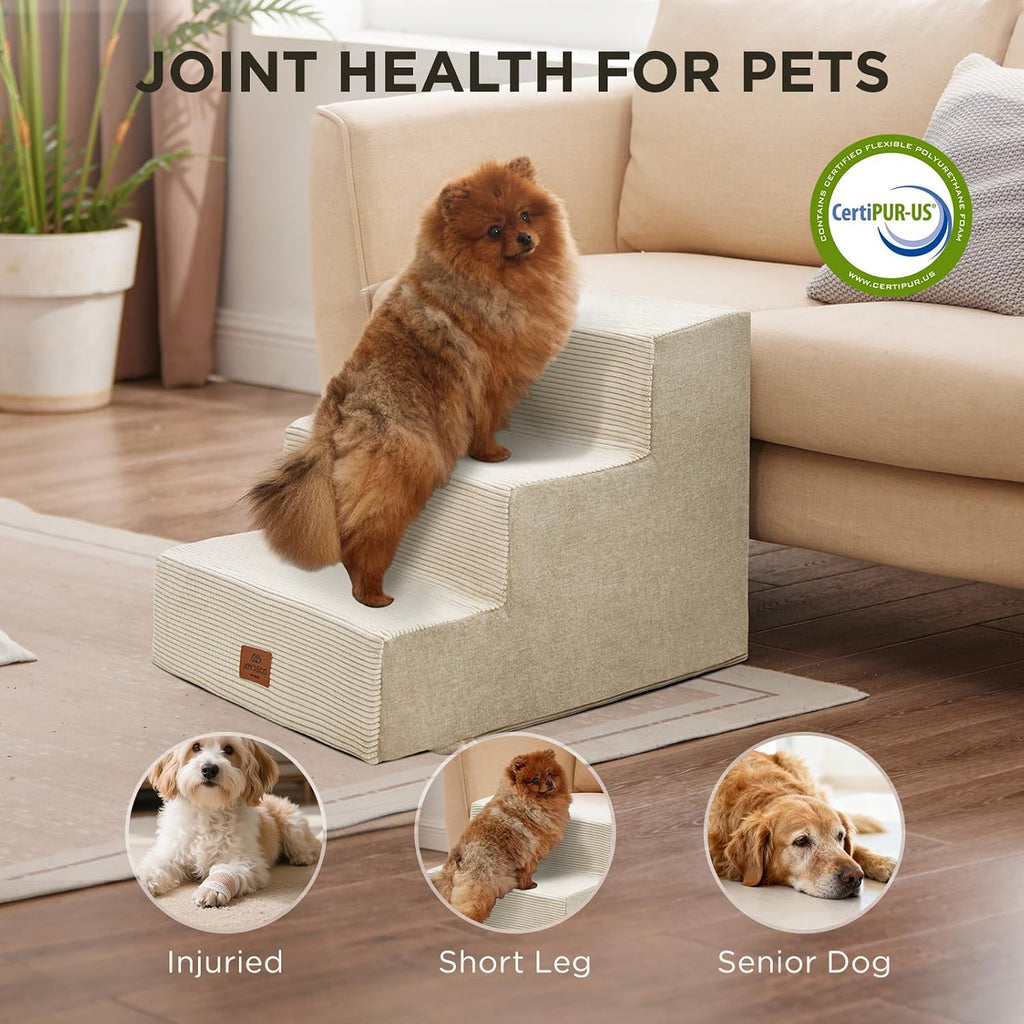 Dog Stairs for Bed 15" H, 3-Step Pet Steps for Small Dogs and Cats, Dog Steps for High Bed, Non-Slip Balanced Ramp