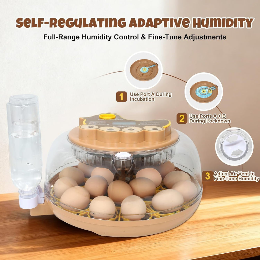 Series III-18 Egg Automatic Incubator with Smart Dual-Bottle Adaptive Humidity & Stable Temp Control, Adjustable Auto