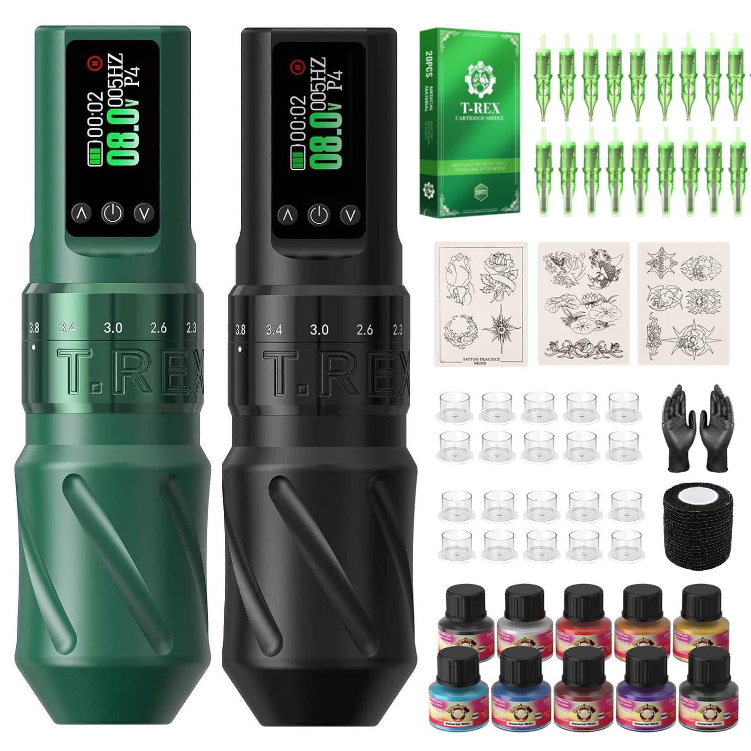 Tattoo Machine Kit - Complete Wireless Tattoo Kit for Beginners, Rotary Dual Tattoo Pens, 20pcs Cartridge Needles