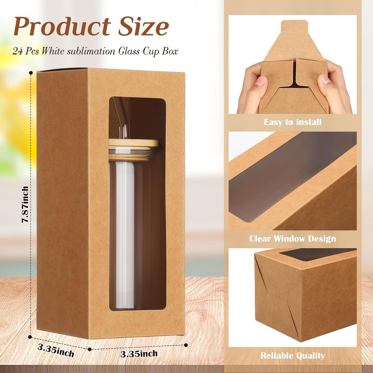 24 Pcs Tumbler Gift Box, 7.87 x 3.35 x 3.35, Brown