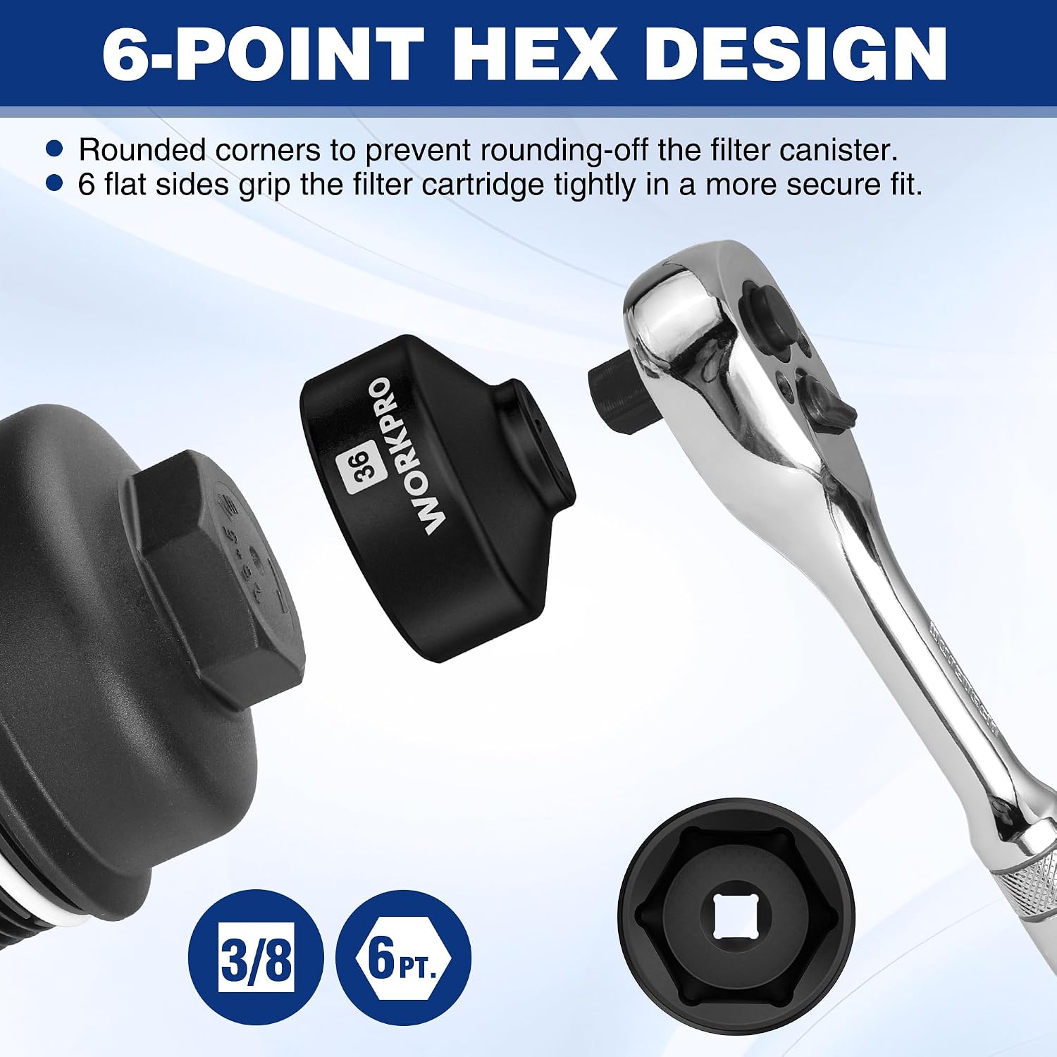 24-38mm (6-Piece) Oil Filter Socket Wrench, Oil Filter Removal Tool, Oil Filter Change Set, Ideal for Some Ford F250