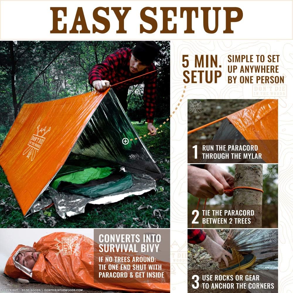 – Emergency Tent – Compact Outdoor Survival Shelter | Ultralight – Waterproof – Extra Thick – Space Blanket Thermal
