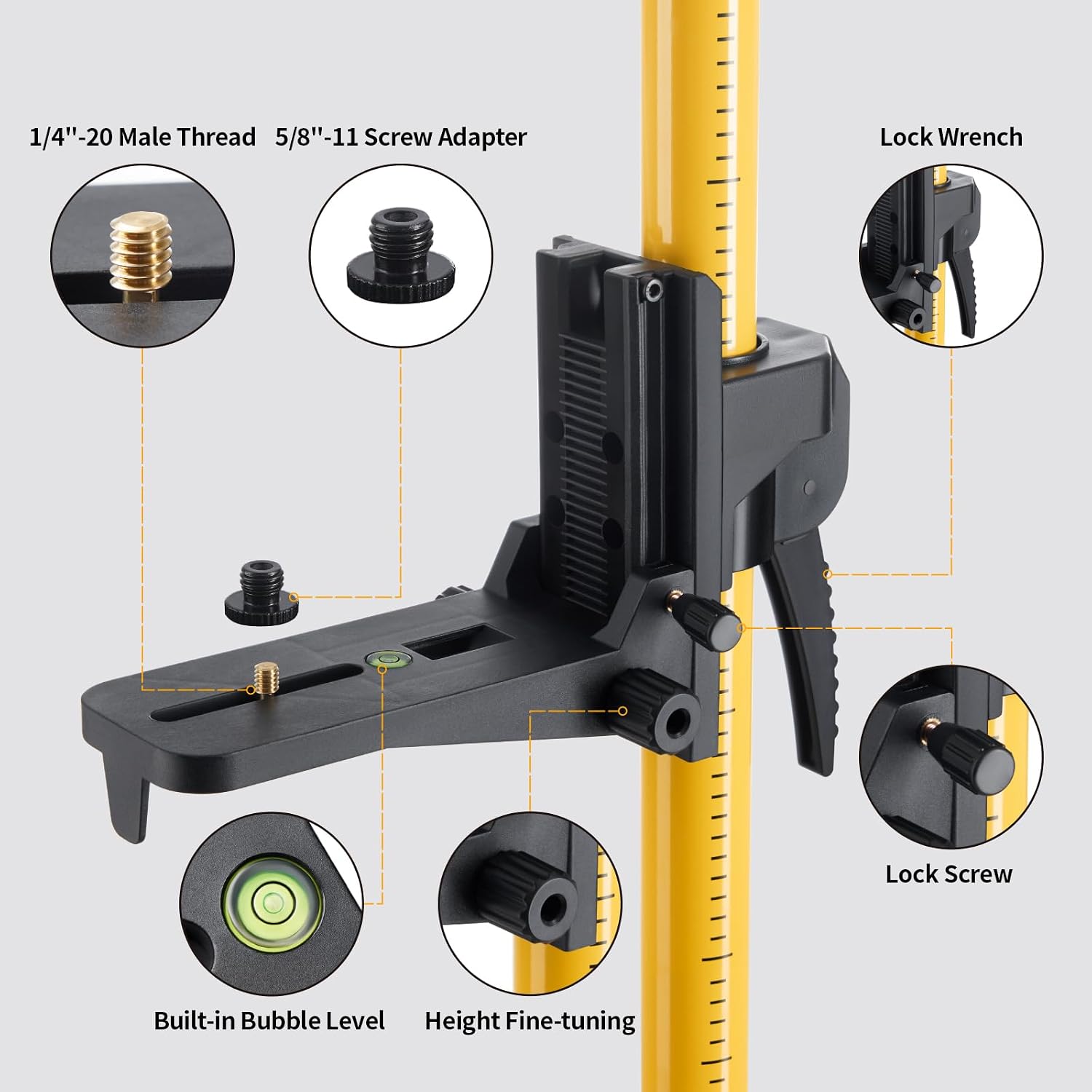 12 Ft./3.7M Professional Laser Level Pole with Tripod and 1/4-Inch by 20-Inch Laser Mount for Rotary and Line Lasers