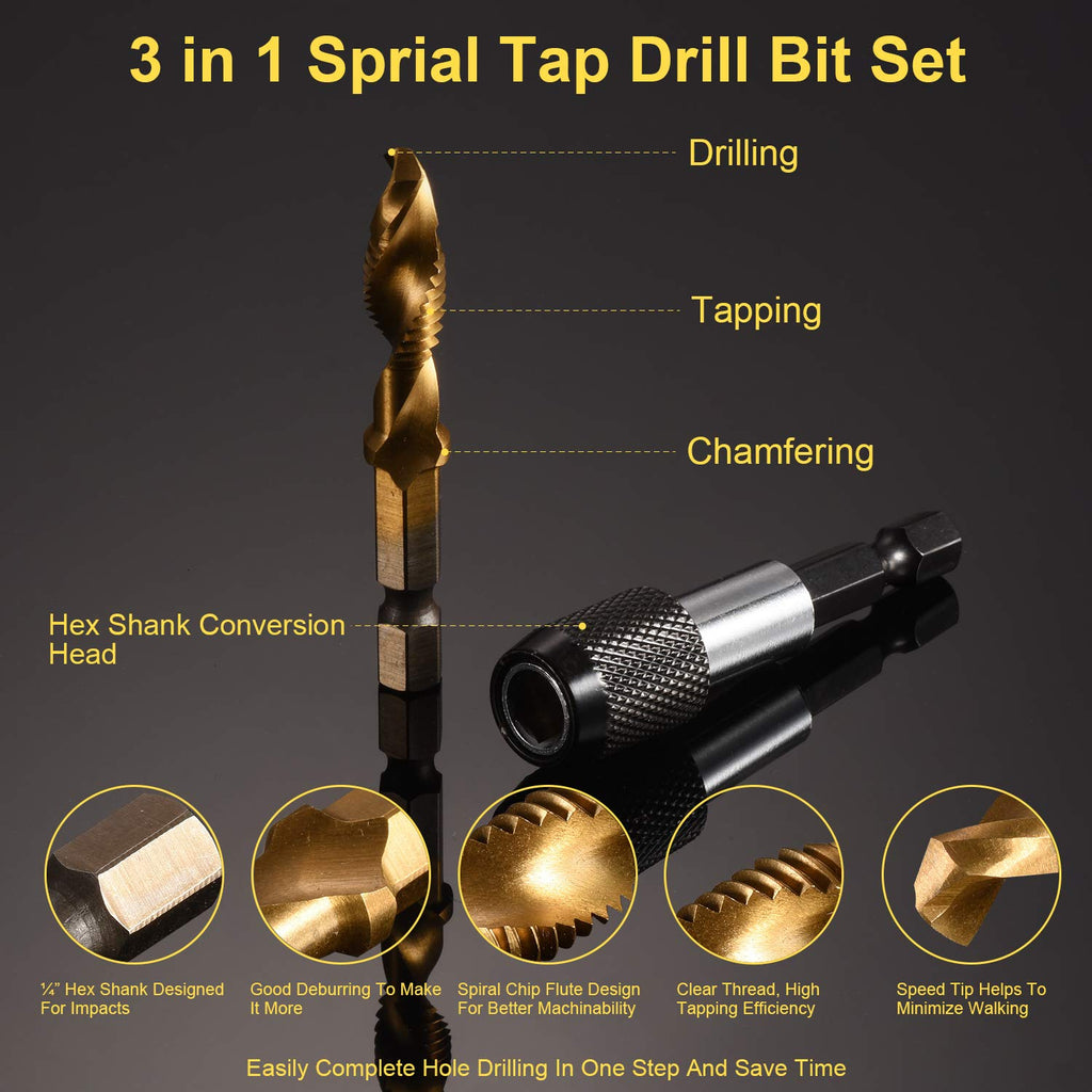 THINKWORK 3-in-1 Combination Drill Tap & Tap Bit Set