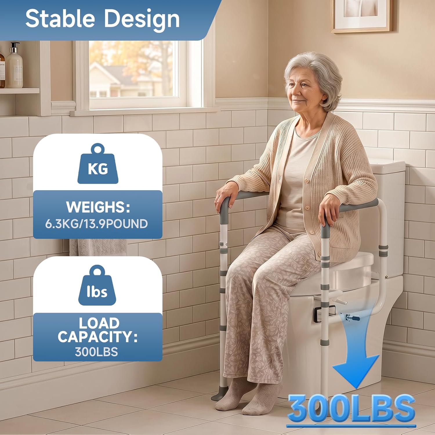Raised Toilet Seat with Handles, Elevated Toilet Seat Risers for Seniors with Adjustable Padded Arms, Toilet Seat