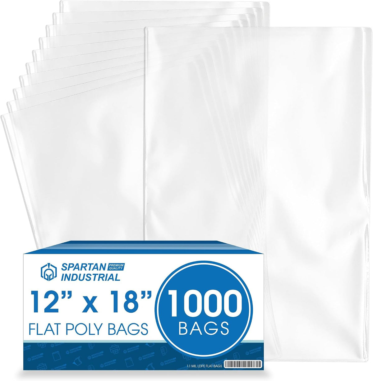 12" X 18" Open-End Flat Poly Bags (1000 Count) - 1.1 Mil Clear Plastic Bags