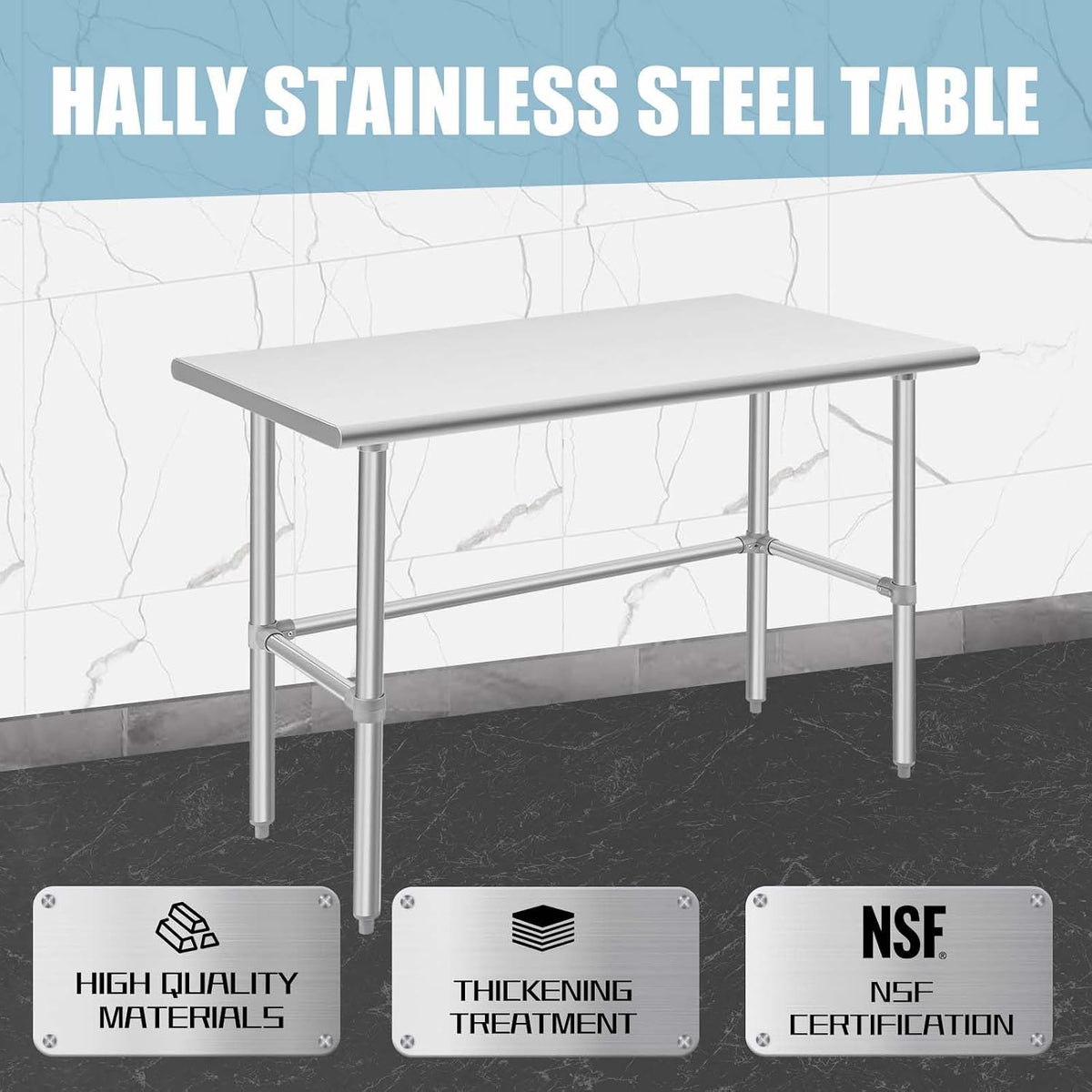 Hally Open Base Stainless Steel Table 24"x48" Commercial Prep&Work Tables