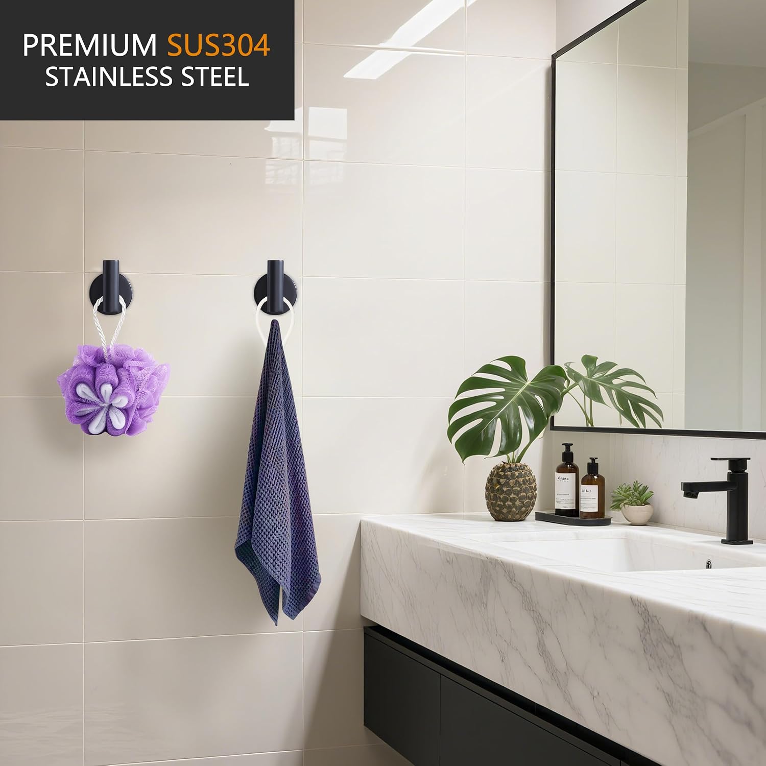 Towel Coat Hook Matte Black SUS304 Stainless Steel Bathroom Clothes Cabinet Closet Sponges Robe Hook Wall Mounted
