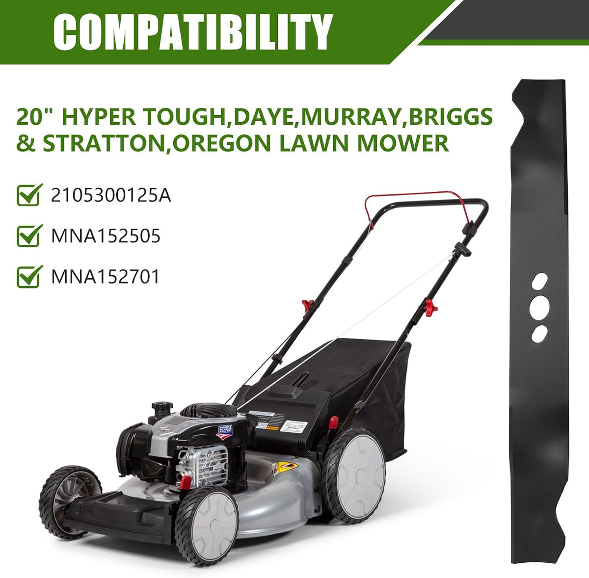 2105300125A Lawnmower Blade Replacement for Hyper Tough Push Mower Parts | 20" Lawn Mower 101000001 Blade Replace for