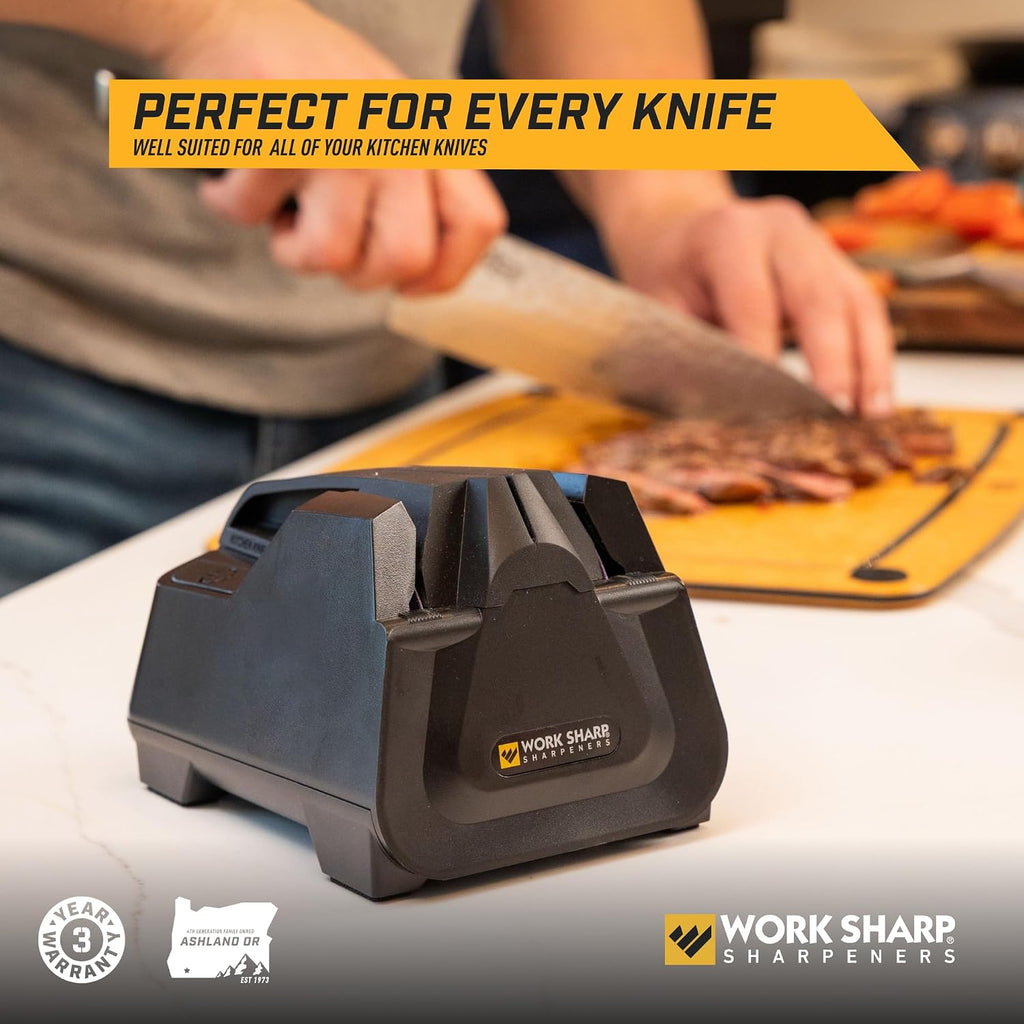 Electric Kitchen Knife Sharpener - Get knives ready for cookouts and BBQ's- Fits in Kitchen Drawer, Sharpens every