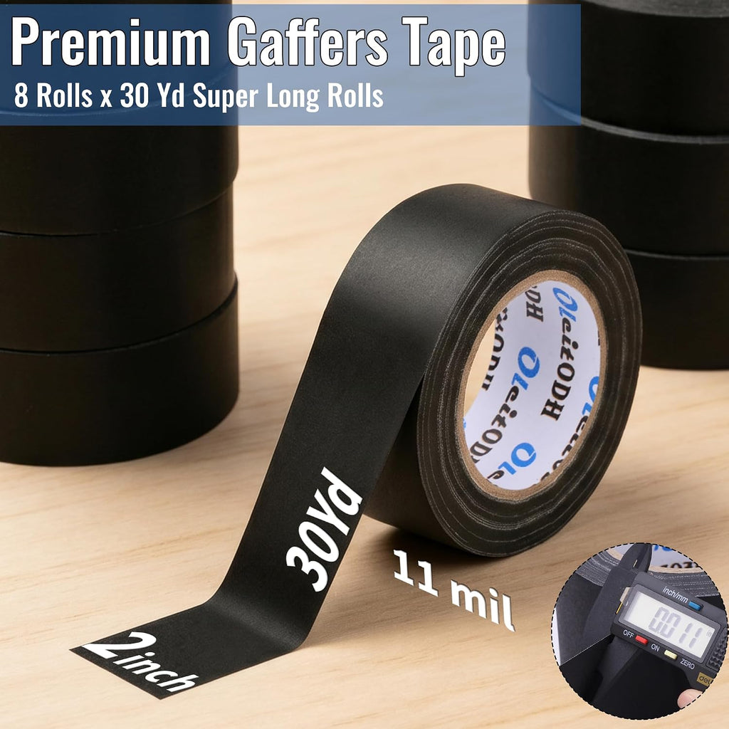 Black Gaffer Tape, 30 Yards x 2 Inch Wide, 8 Pack