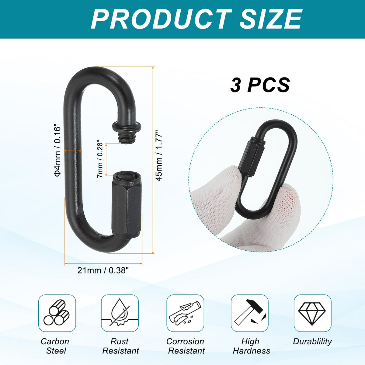 MECCANIXITY Chain Connectors 4mm Thick Black 3Pack