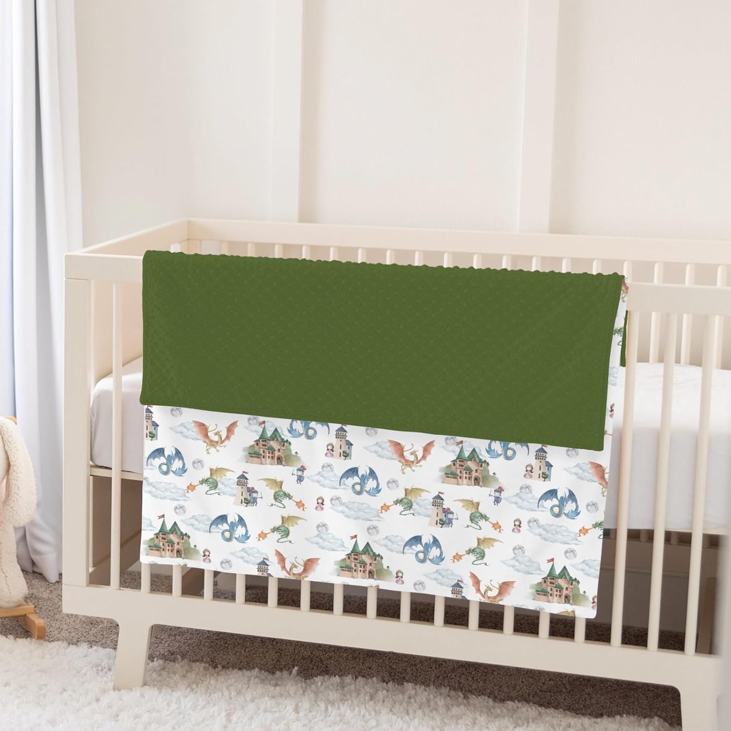 Fairytale Dragon and Knights Baby Blankets for Girl Boy Fantasy Dragons Princess Castle Soft Mink Dotted Backing