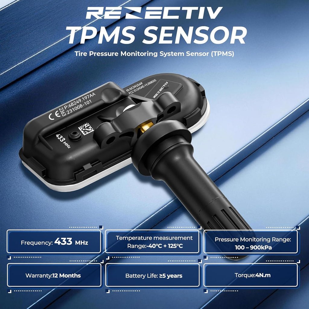 TPMS Sensor, 433Mhz Ram Tire Pressure Monitoring System Sensor Set of 4 | Compatible with 2014-2022 RAM 1500 2500