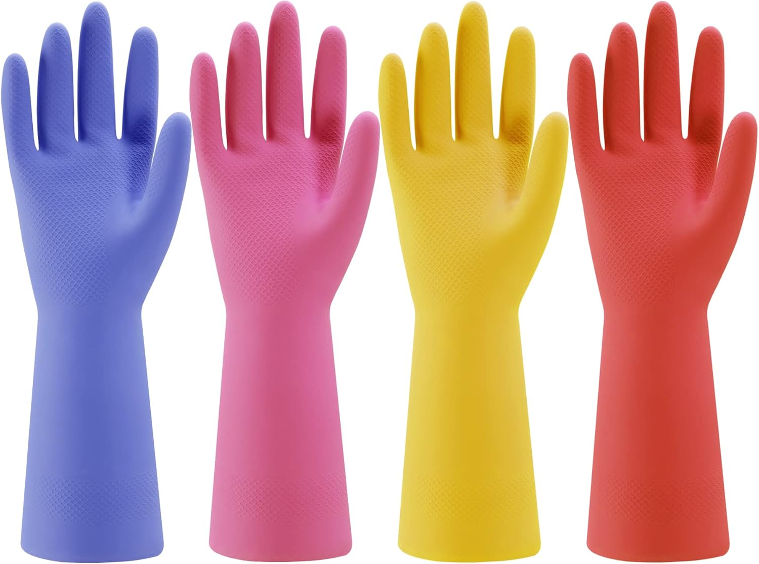 Rubber Kitchen Dishwashing Gloves - 4 Pairs Colorful Reusable Household Cleaning Gloves for Washing Dishes and