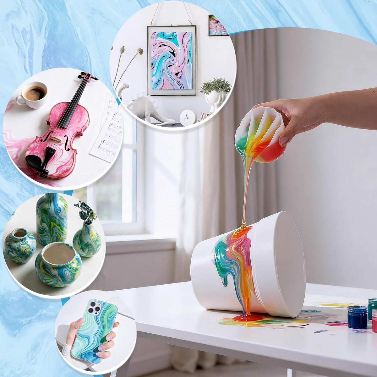 4PCS Silicone Split Cups for Paint Pouring, 7oz/200ml Multi-Channel Resin Mixing Cups for Epoxy Resin, Acrylic