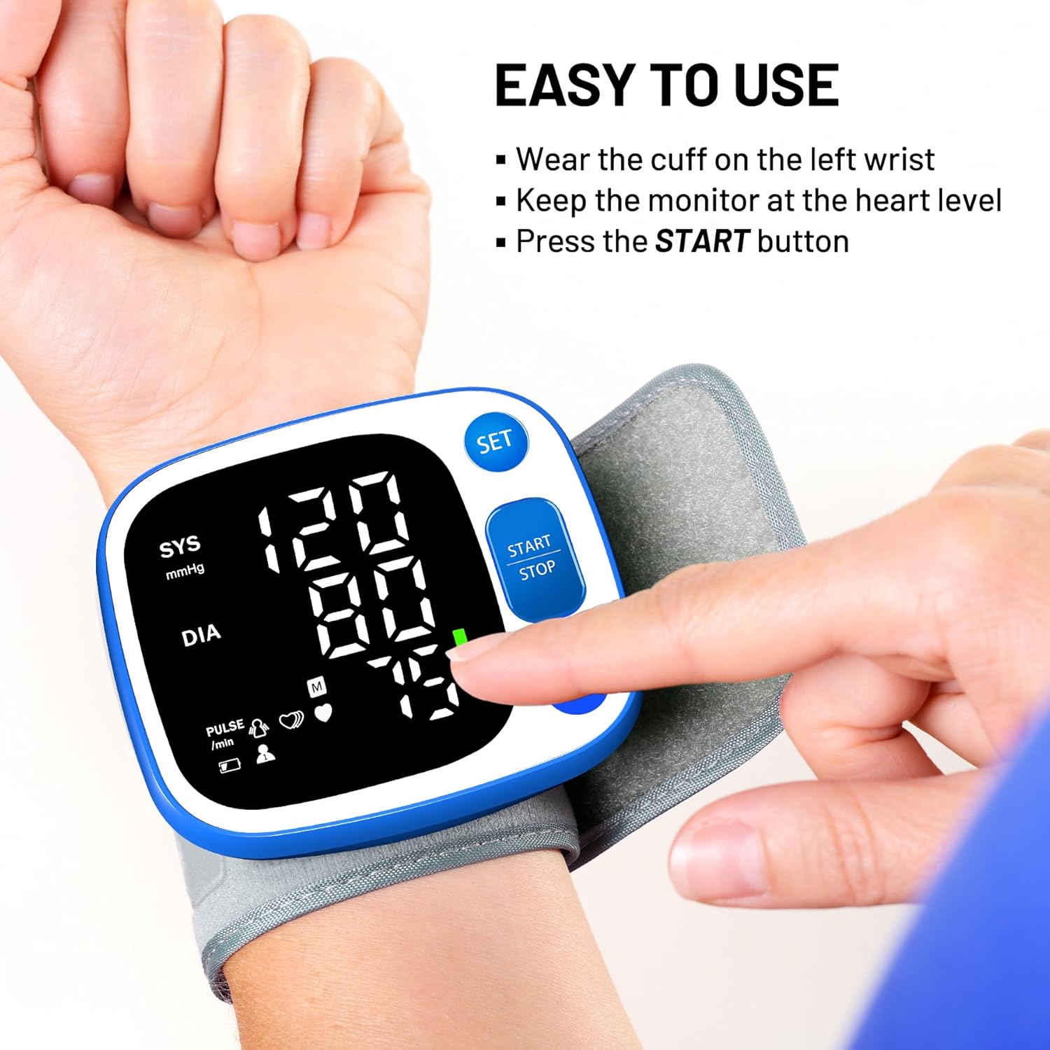 Blood Pressure Monitors for Home Use Rechargeable Wrist Digital BP Machine Cuff with LED Backlit Display, Voice