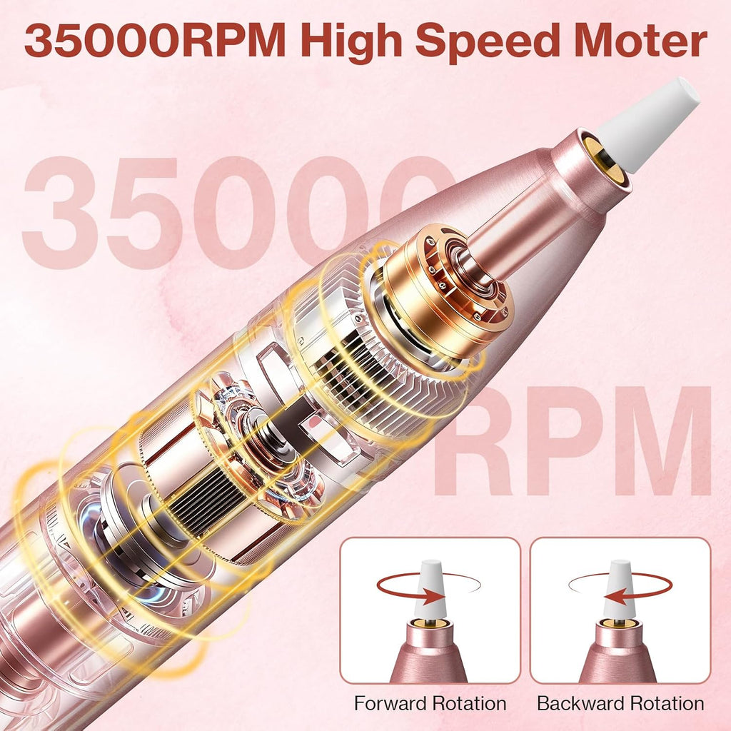 Cordless Electric Nail Drill with UV Light Lamp,Portable Nail File for Acrylic Gel Nails,LCD Display,12 Bits