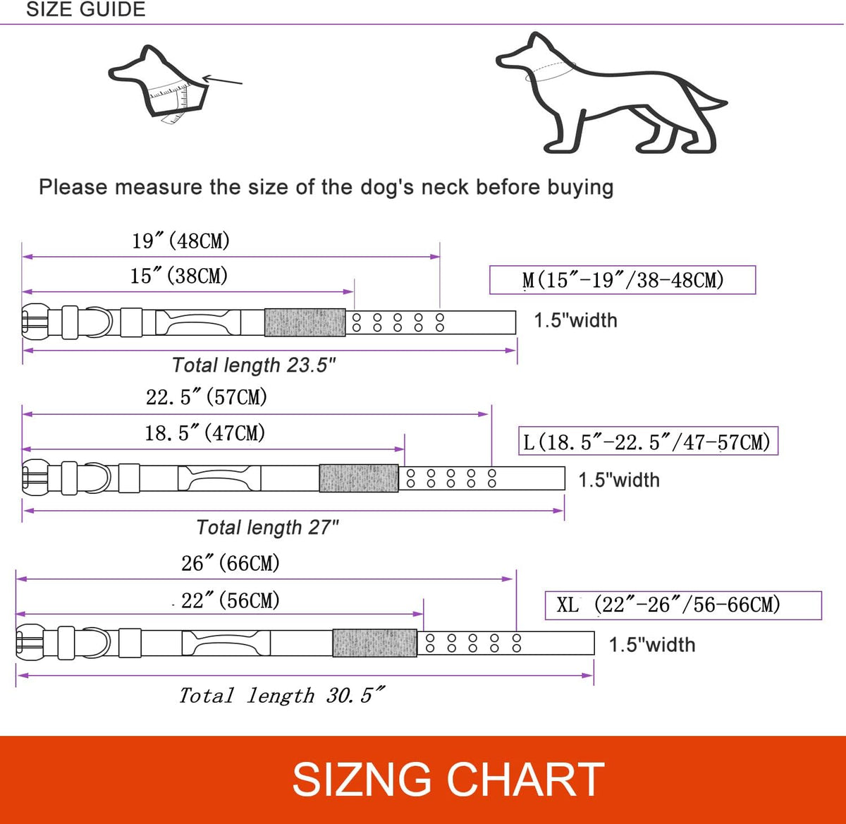 Tactical Dog Collar for Large Dogs with Control Handle,Orange