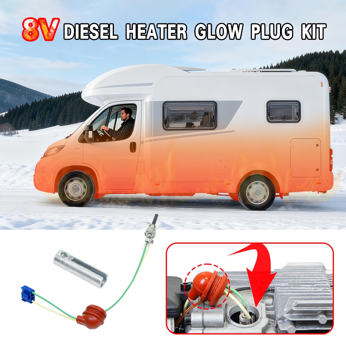 Sunster Diesel Heater Glow Plug Kit, 12V Ignition Replacement Parts