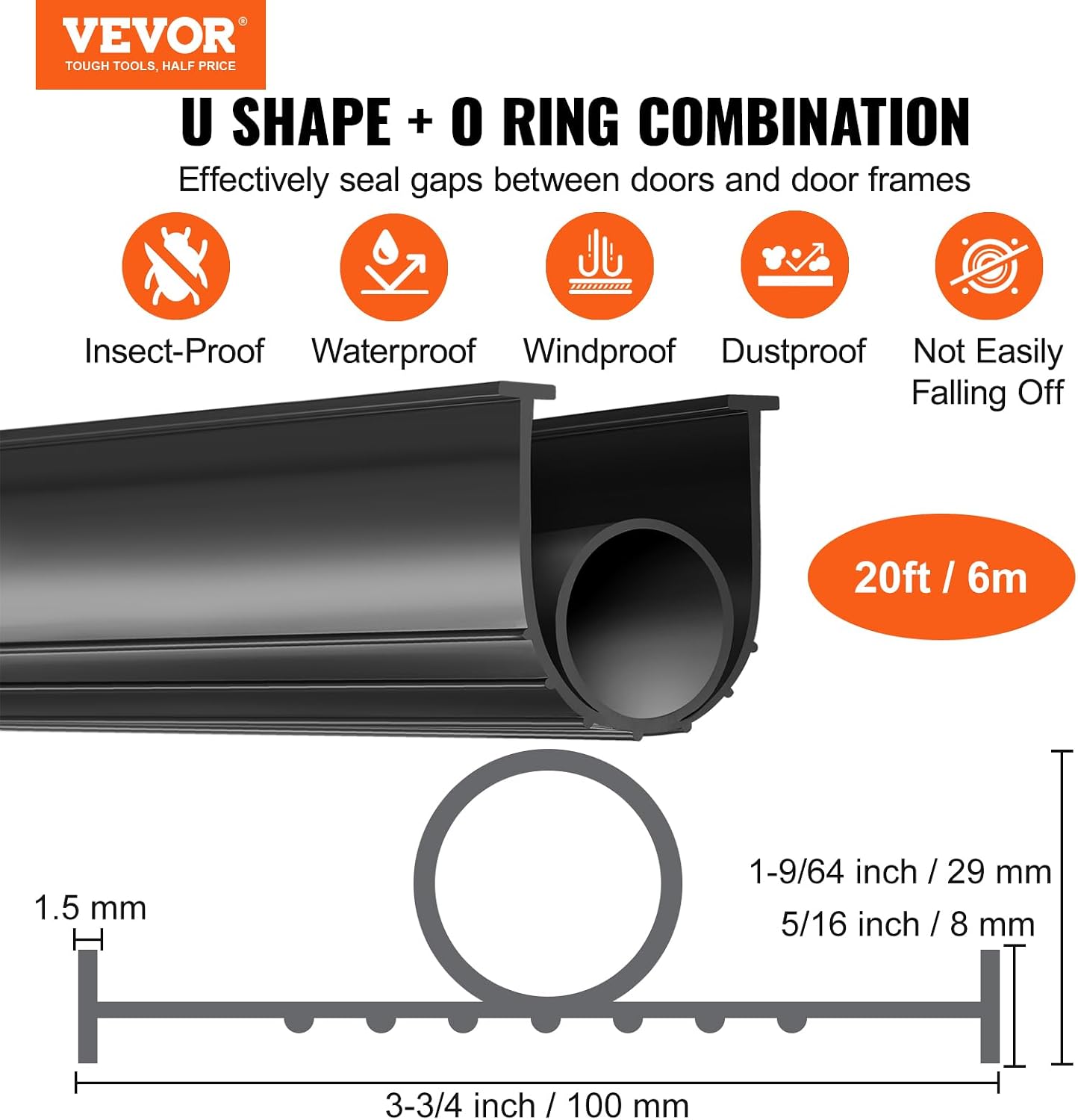 Garage Door Seals Bottom Rubber, U Shape +O Ring Garage Door Weather Stripping, Universal Weatherproof Threshold