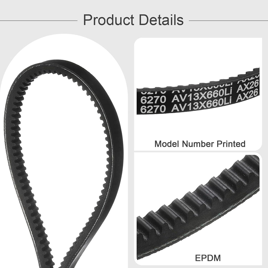 uxcell AX26 EPDM V-Belt, Raw Edge Cogged Industrial Rubber V Belt 1/2" Width x 26" Inside Circumference