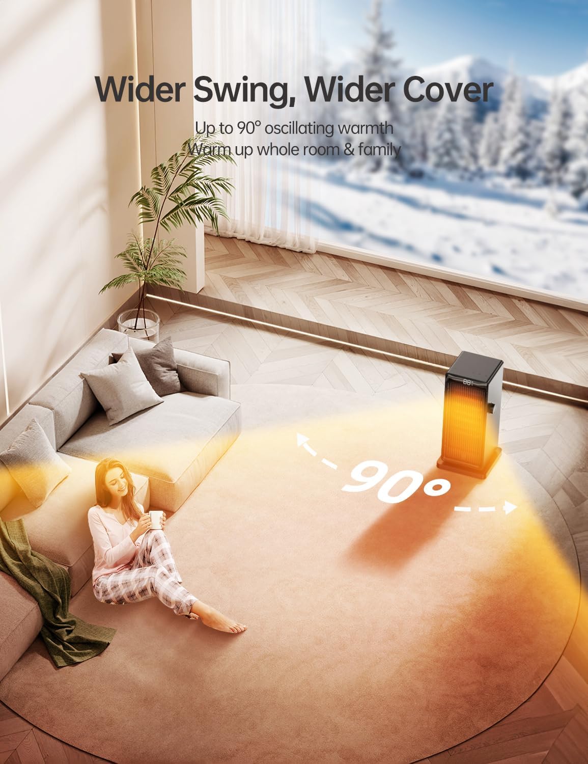 Space Heater, 1500W PTC Electric Heater,4 Modes,for Indoor Use