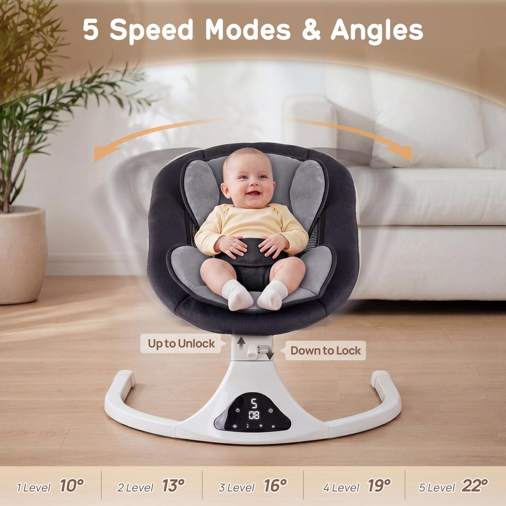 Electric Baby Swing for Infants to Toddler| Portable Infant Swing with Remote Control, Rocker with 5 Speeds, 3-Point