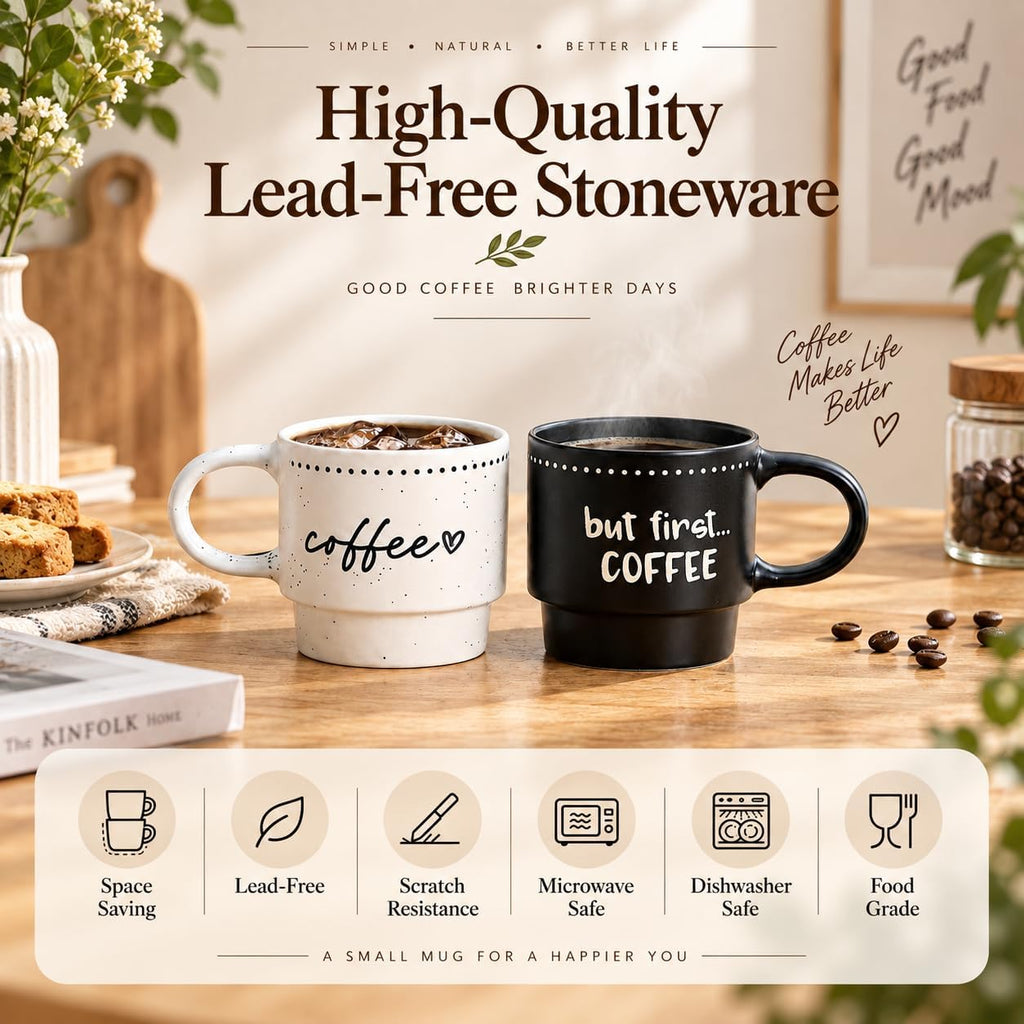Ceramic Coffee Mugs, Coffee Mug Set of 4, 10oz Stackable Coffee Cups Set