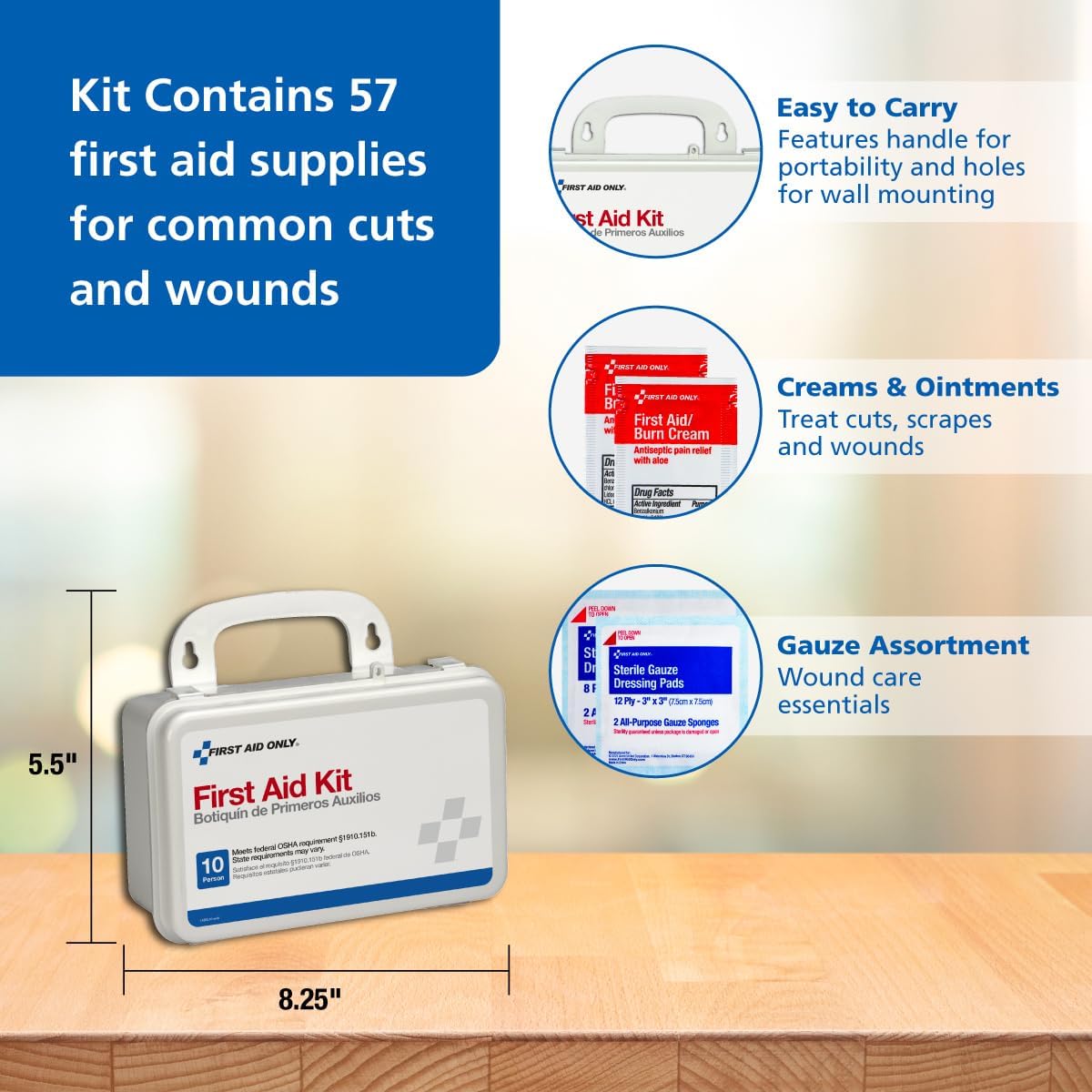 6060 All-Purpose 10-Person Emergency First Aid Kit for Business, Worksite, Home, and Car, 57 Pieces