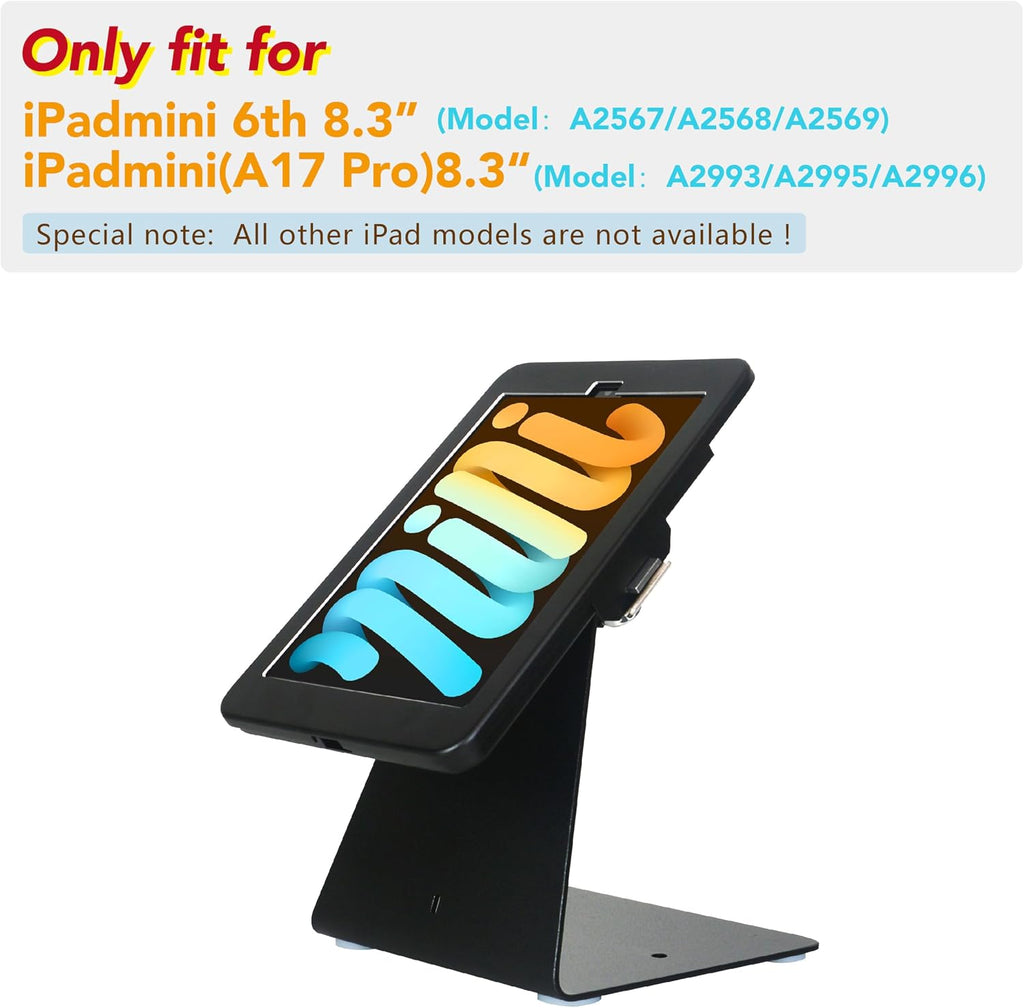 Desktop Anti-Theft Security Kiosk Stand Holder for iPad mini 7 A17 Pro 2024 8.3"/ iPad mini 6 2021 8.3",with Lock &