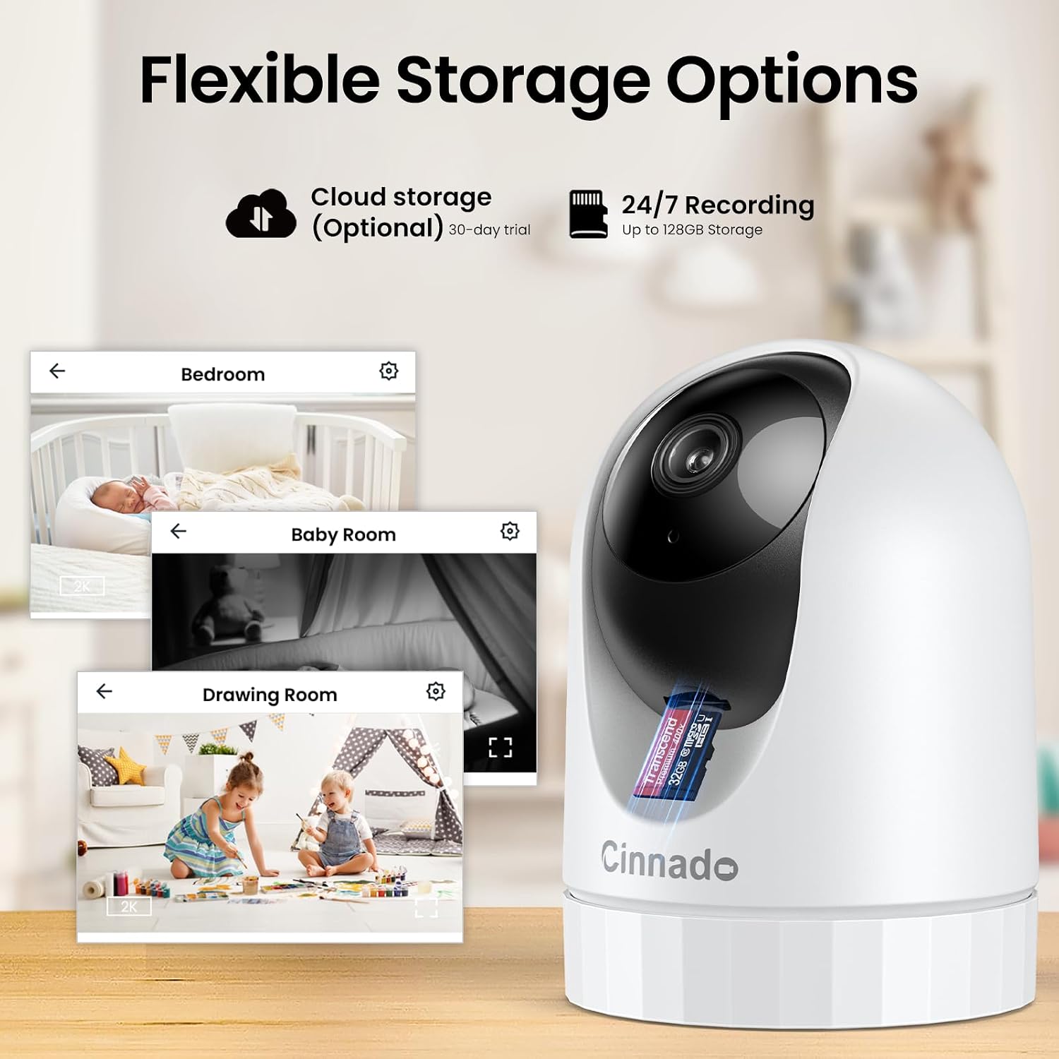 2K Indoor Security Camera with Alert for Pet/Cat/Nanny, D1 2Pack | Baby Monitor with 2.4Ghz Wi-Fi Camera & Audio