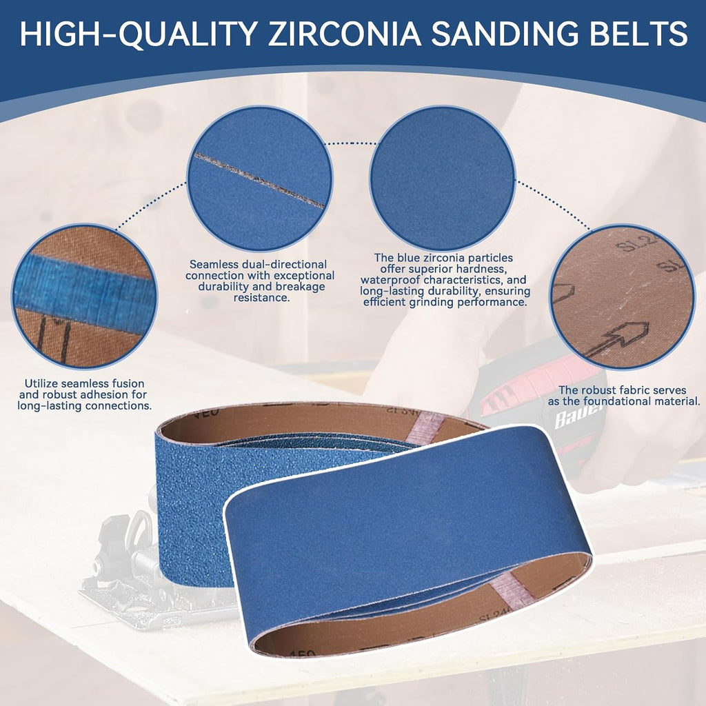 4x24 Inch Sanding Belts 18 Pcs 6 Grits Sizes (3 Each of 60/80/120/150/240/400 Grits) Heavy Duty Belt Sander Zirconia Belt Sander Paper for Wood, Metal, Stainless Steel, Cars, and Furniture