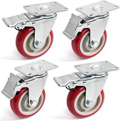 4-Inch Heavy Duty Swivel Caster Wheels Set of 4, Industrial Locking Rolling Plate Casters with Brake for Furniture