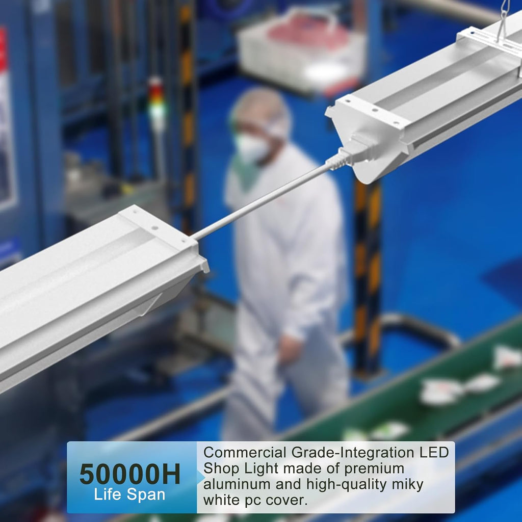 Lightdot Upgrade 4Pack 4FT LED Shop Light, Linkable LED Shop Light 50W 7500LM 100-277V 5000K, Heavy-Duty Utility Lights with Pull Chain, Hanging&FlushMount Integrated Fixture for Workshop-White