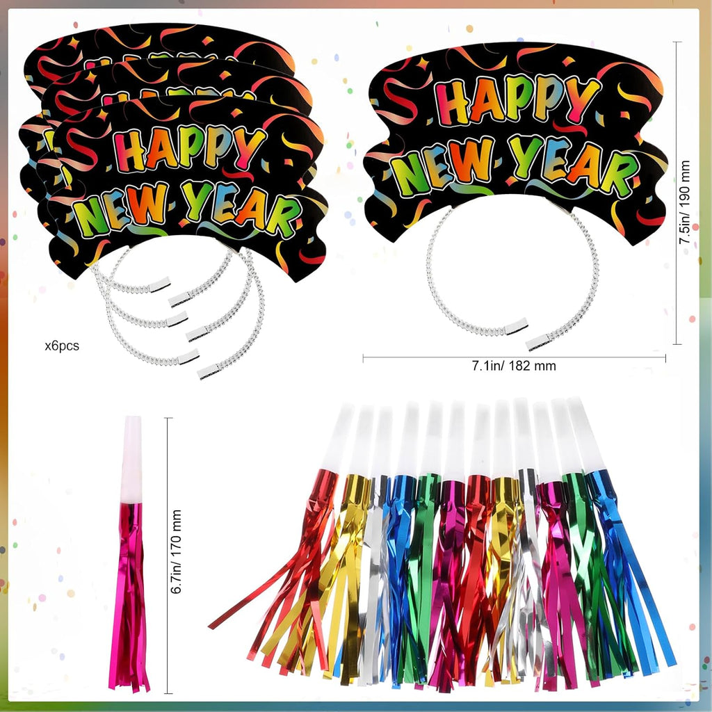 Colorful New Years Eve Party Supplies 2026, Pack of 36 Happy New Year Decorations 2026 Kit, Happy New Year Headband