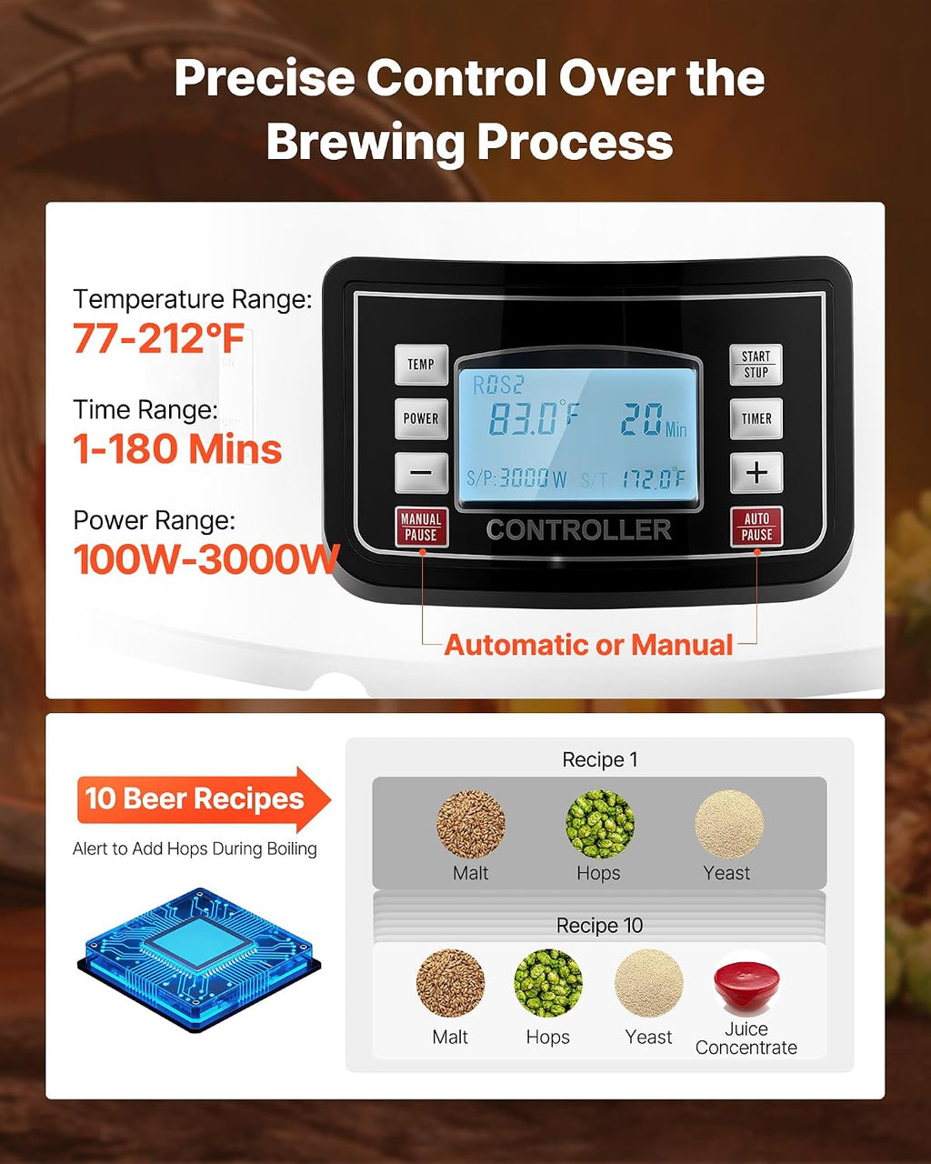 Beer Brewing Equipment, 16 Gal/60L Beer Maker with Anti-Burn Pump and Wort Chiller,3000W All-in-One Home Brewing Kit