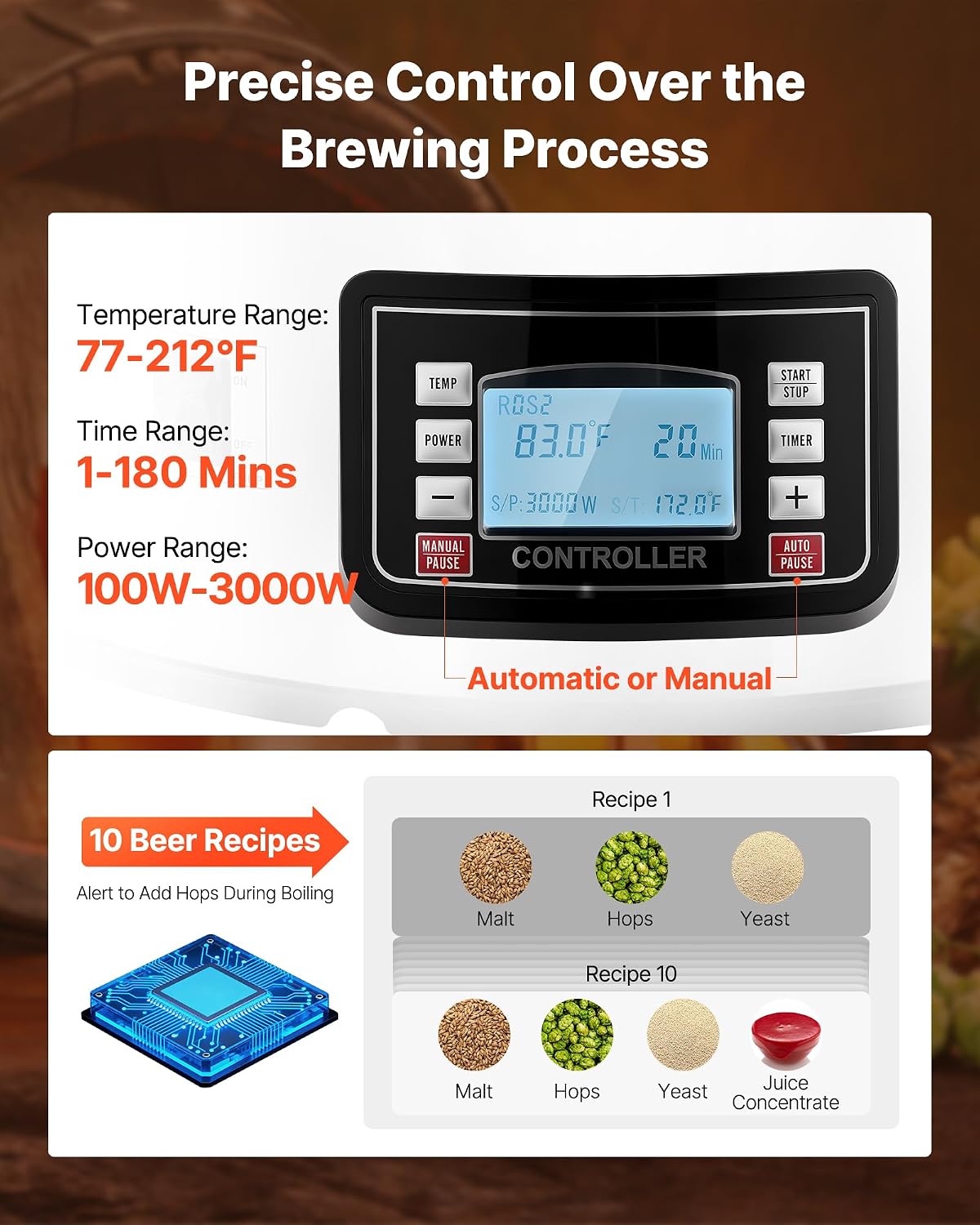 Beer Brewing Equipment, 16 Gal/60L Beer Maker with Anti-Burn Pump and Wort Chiller,3000W All-in-One Home Brewing Kit
