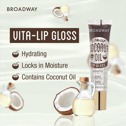 Broadway Vita-Lip Clear Lip Gloss (Coconut Oil 12 Pack), Ultra-Hydrating & Soothing Formula with Vitamin Oils