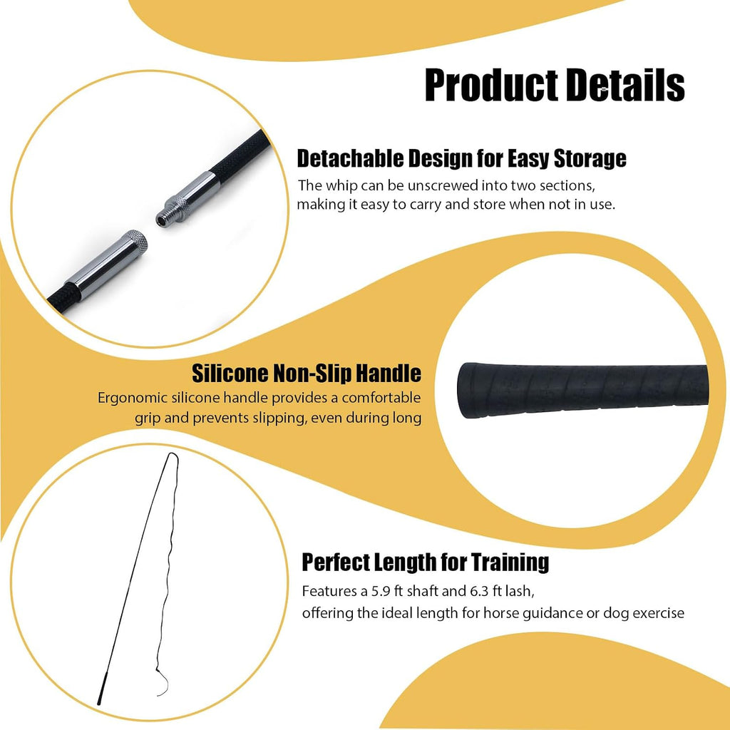 Horse Lunge Whip for Training,5.9 Feet Long Stick with 6.3 Feet Drop, Detachable in 2 Sections – Equestrian Riding &