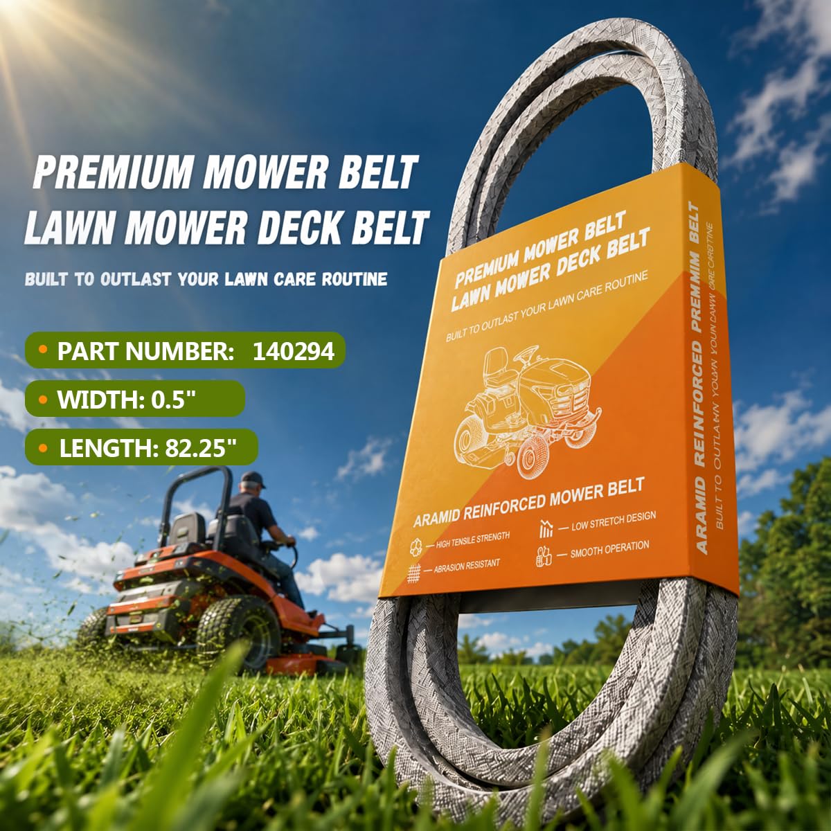 140294 Belt 1/2"x82" for AYP Husqvarna Craftsman Poulan Aramid Cord | 42/44" riding mower belt for AYP Husqvarna