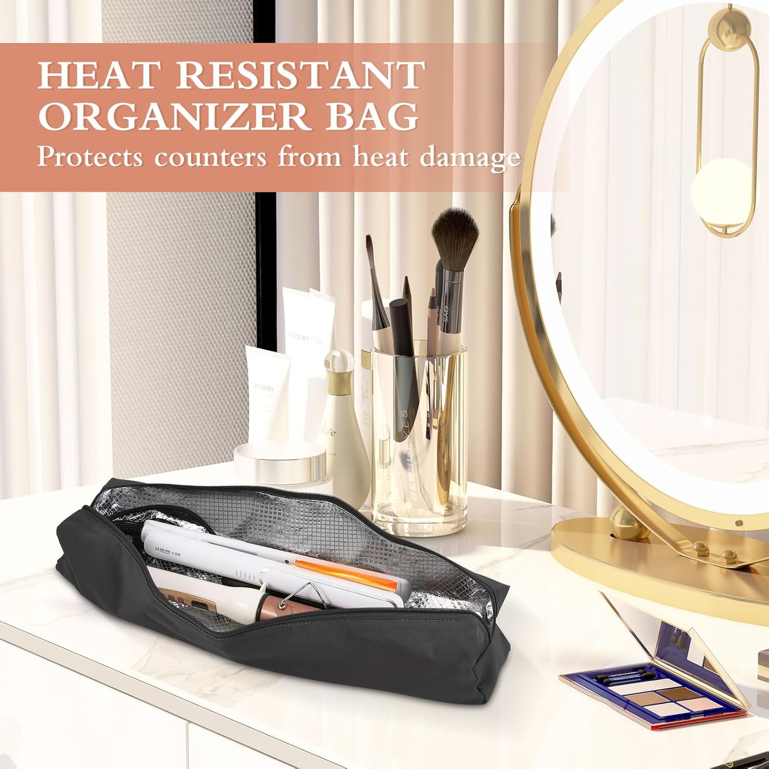 Professional Hot Hair Tools Organizer Bag Portable Travel Heat Resistant Storage Case Pouch for Curling Irons, Flat