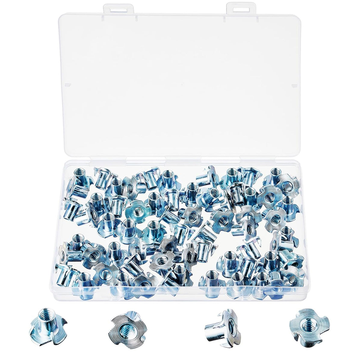 70Pcs Zinc Plated T-Nuts, 1/4"-20 Carbon Steel 4-Pronged Tee Nut
