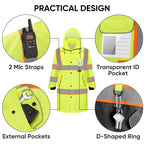 Reflective Rain Coat, Waterproof ANSI Class 3 Hi Vis Trench Coat