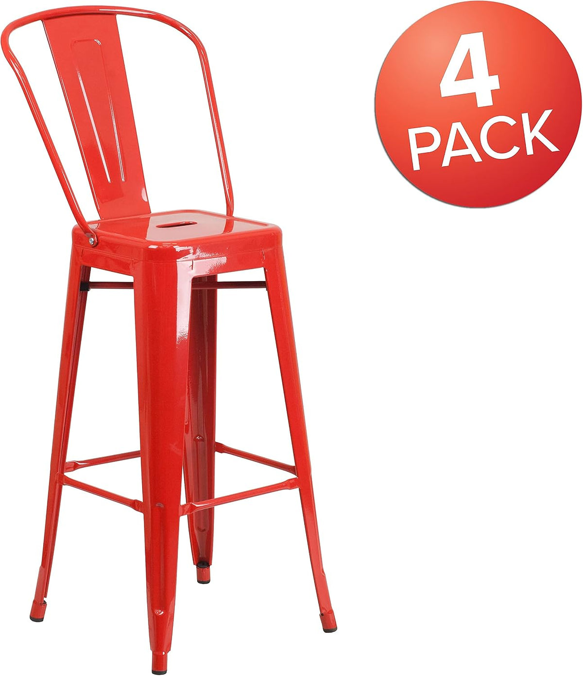 Commercial 30 in Metal Indoor/Outdoor Barstool, Red, 4-Pack