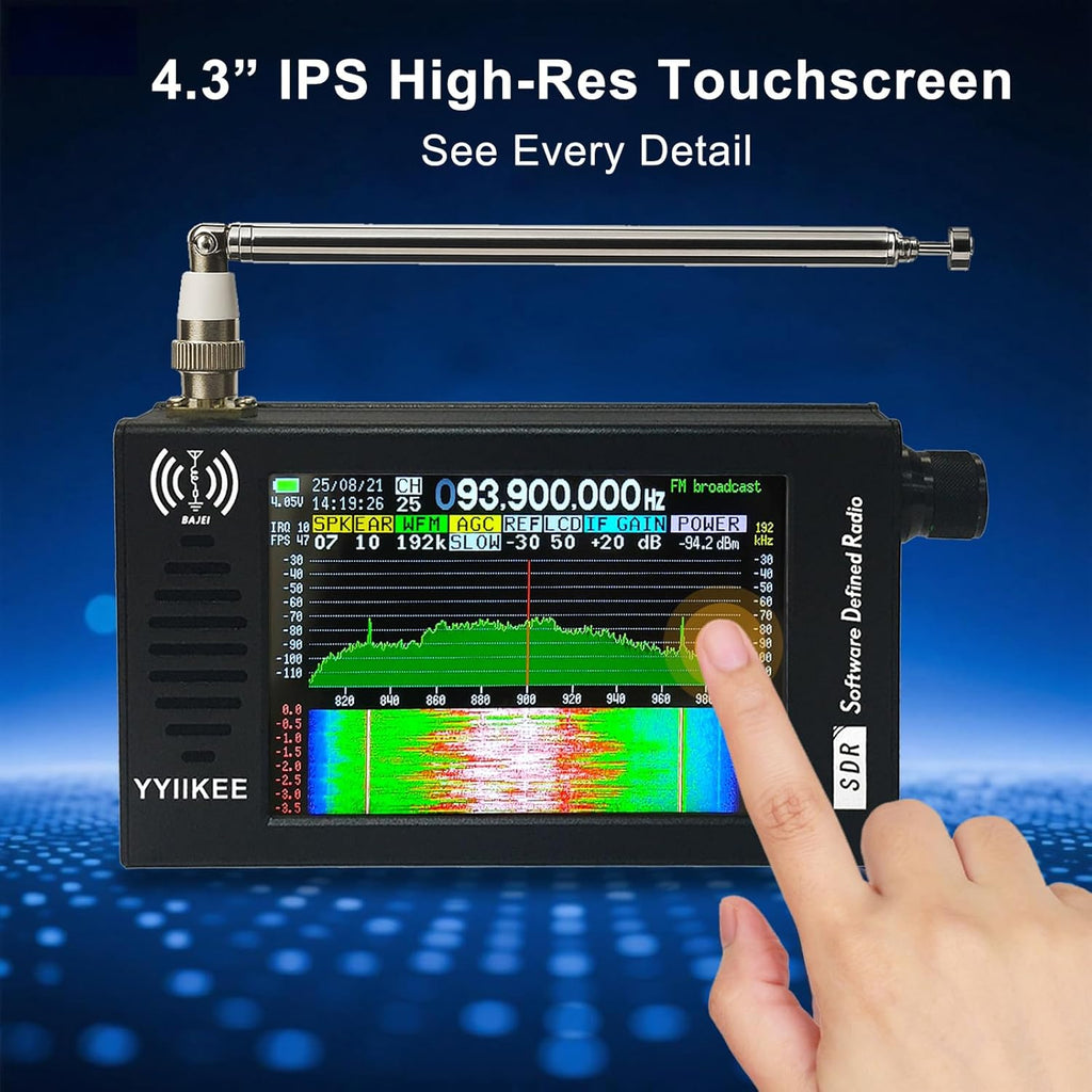 Portable SDR DSP Radio Receiver – 4.3” Touchscreen, 100KHz-149MHz, Full Band Shortwave, FM MW SSB CW HAM, 192kHz